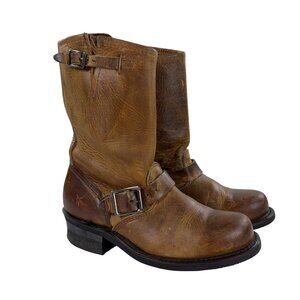Frye Engineer 12R Distressed Mid Calf Biker Boots Womens 6.5 M Brown Made in USA